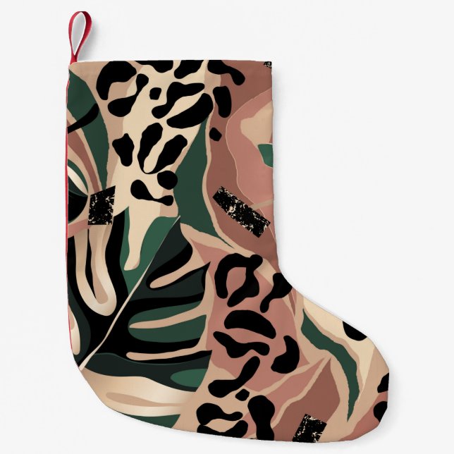 Modern exotic pattern with leopard skin. Creative  Small Christmas Stocking (Front)