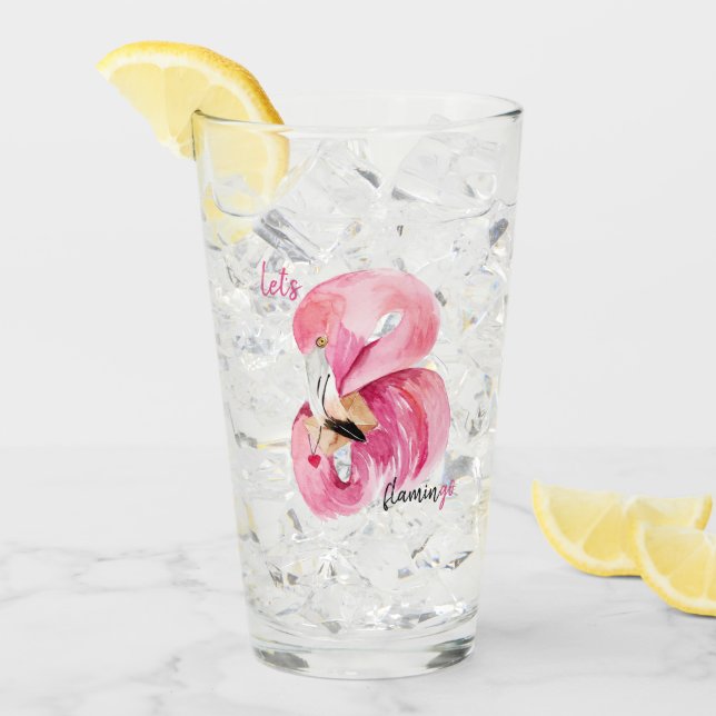 Modern Exotic Pink Let's Flamingo Watercolor  Glass (Front Ice)