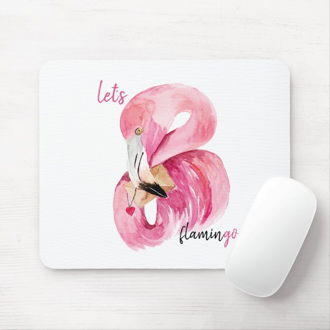 Modern Exotic Pink Let's Flamingo Watercolor Mouse Mat (With Mouse)