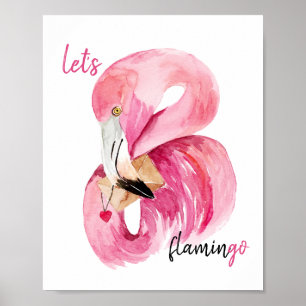 Modern Exotic Pink Let's Flamingo Watercolor   Poster