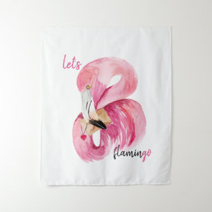 Modern Exotic Pink Let's Flamingo Watercolor  Tapestry