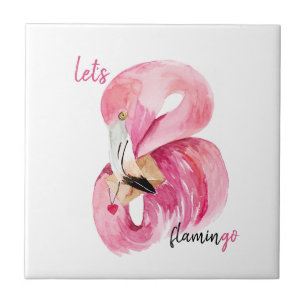 Modern Exotic Pink Let's Flamingo Watercolor  Tile