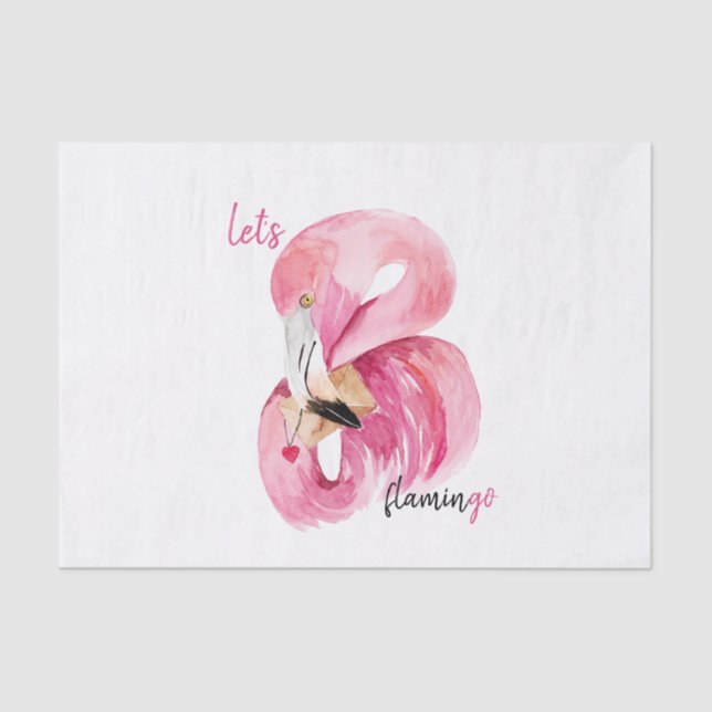Modern Exotic Pink Let's Flamingo Watercolor  Tissue Paper (Front)