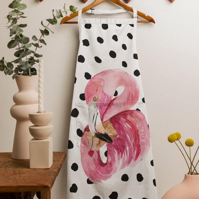 Modern Exotic Pink Watercolor Flamingo & Dots Apron (Creator Uploaded)