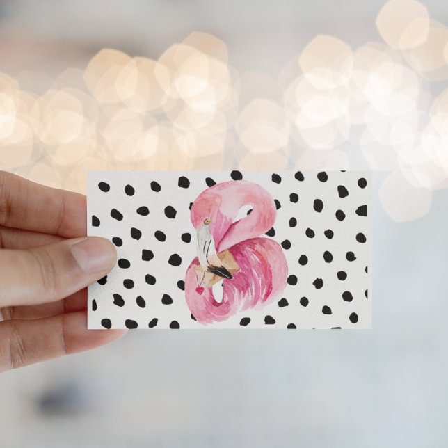 Modern Exotic Pink Watercolor Flamingo & Dots Business Card (Creator Uploaded)
