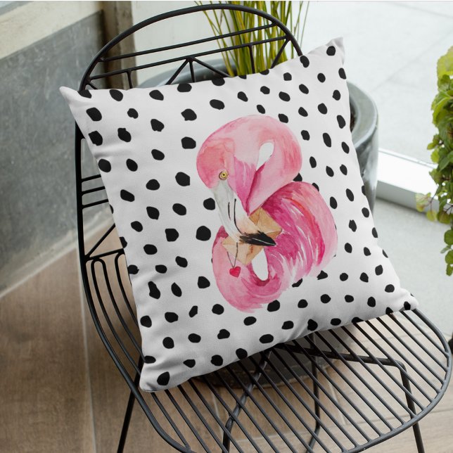 Modern Exotic Pink Watercolor Flamingo & Dots Cushion (Creator Uploaded)