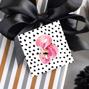 Modern Exotic Pink Watercolor Flamingo & Dots Favour Tags