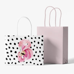 Modern Exotic Pink Watercolor Flamingo & Dots Large Gift Bag