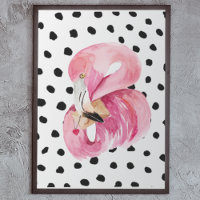 Modern Exotic Pink Watercolor Flamingo & Dots