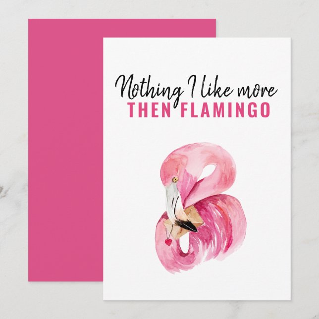 Modern Exotic Pink Watercolor Flamingo Gift Holiday Card (Front/Back)