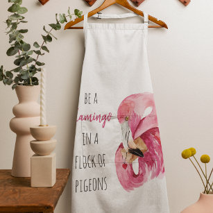 Modern Exotic Pink Watercolor Flamingo With Quote Apron