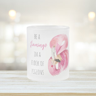 Modern Exotic Pink Watercolor Flamingo With Quote Frosted Glass Coffee Mug