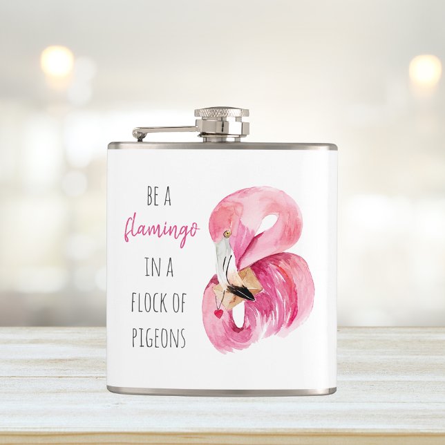 Modern Exotic Pink Watercolor Flamingo With Quote Hip Flask (Creator Uploaded)