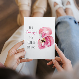 Modern Exotic Pink Watercolor Flamingo With Quote Holiday Card