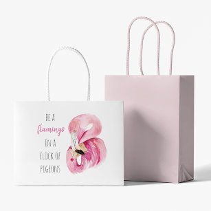 Modern Exotic Pink Watercolor Flamingo With Quote Large Gift Bag