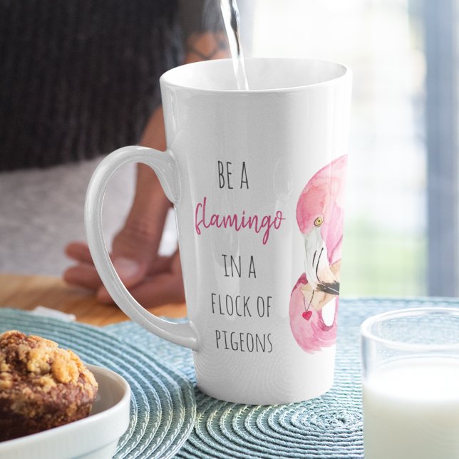 Modern Exotic Pink Watercolor Flamingo With Quote Latte Mug (Creator Uploaded)