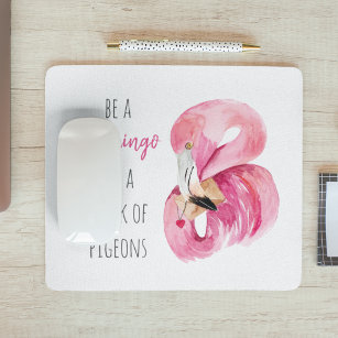 Modern Exotic Pink Watercolor Flamingo With Quote Mouse Mat