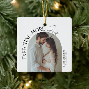 Modern Expecting More Joy Baby Photo Christmas Ceramic Ornament