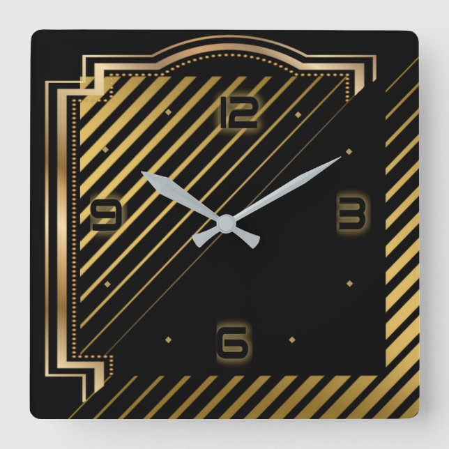 Modern extra elegant Art Deco Square Wall Clock (Front)