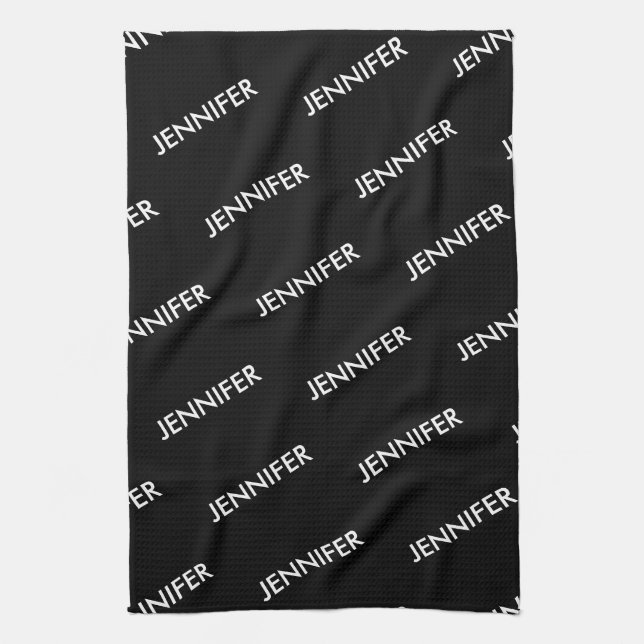 Modern Extravagant You Name It Personalised Black  Tea Towel (Vertical)