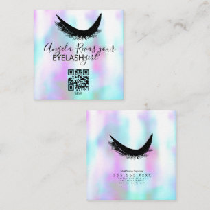 Modern Eyelash Girly Salon Beauty Faux Holographic Square Business Card