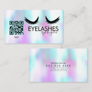 Modern Eyelashes Salon Beauty Faux Holographic Business Card