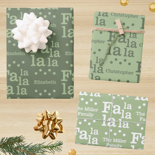 Modern Fa La Green Simple Add Name Christmas Wrapping Paper Sheet