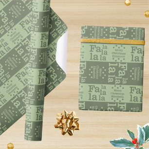 Modern Fa La Green Simple Christmas Add Name Wrapping Paper