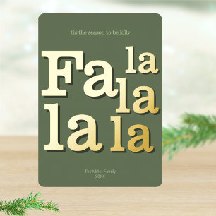 Modern Fa La Green Simple Typography Gold Foil Holiday Card