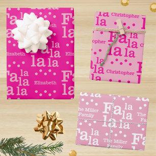 Modern Fa La Hot Pink Simple Add Name Christmas Wrapping Paper Sheet
