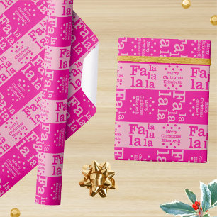 Modern Fa La Hot Pink Simple Christmas Add Name Wrapping Paper