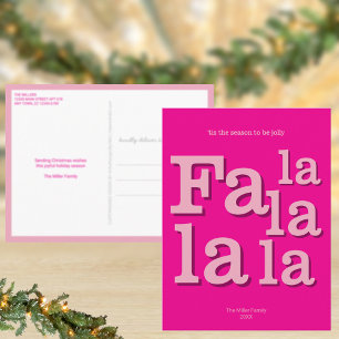 Modern Fa La Hot Pink Simple Minimal Christmas Postcard