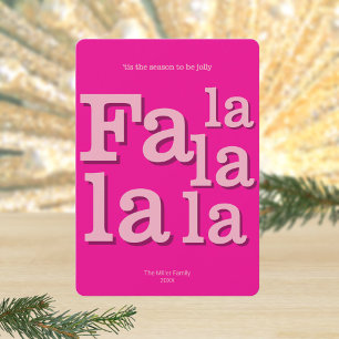 Modern Fa La Hot Pink Simple Typography Chic Holiday Card