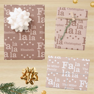 Modern Fa La Mocha Simple Add Name Christmas Wrapping Paper Sheet