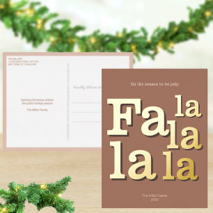 Modern Fa La Mocha Simple Chic Trendy Gold Foil Holiday Postcard