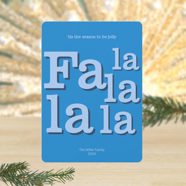 Modern Fa La Sky Blue Simple Typography Chic Holiday Card (Bright blue Christmas cards with a bold typography FA LA LA LA LA design)