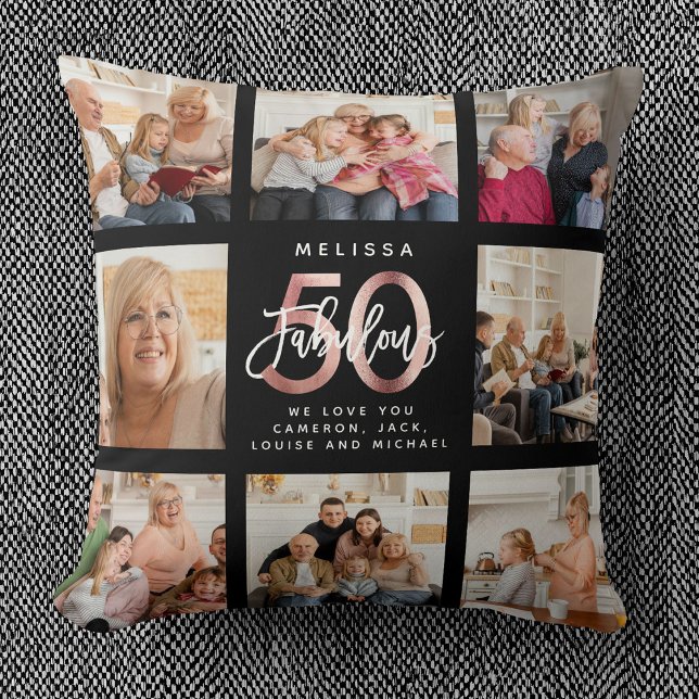 Modern Fabulous 50th Birthday Photos Rose Gold Cushion (Creator Uploaded)