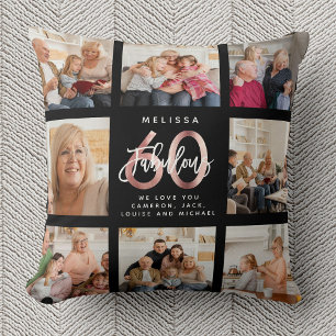 Modern Fabulous 60th Birthday Photos Rose Gold Cushion