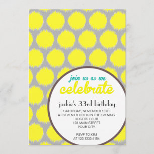 Modern Fabulous Ikat Grey Yellow Birthday Party Invitation