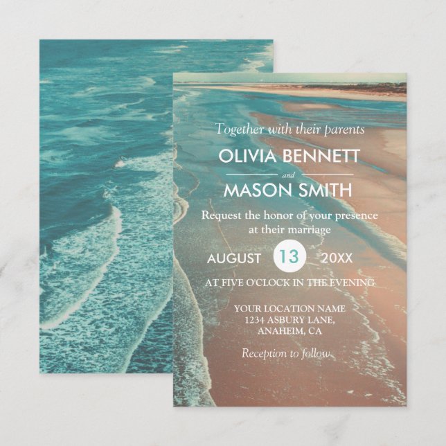 Modern Fade Tropical Beach Sea Wedding Card (Front/Back)