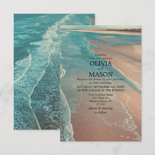 Modern Fade Tropical Beach Sea Wedding Card (Front/Back)