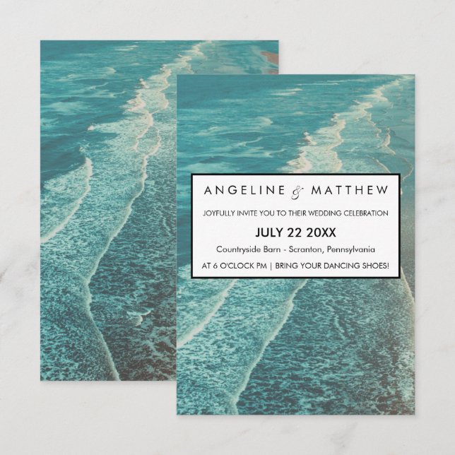 Modern Fade Tropical Beach Sea Wedding Card (Front/Back)