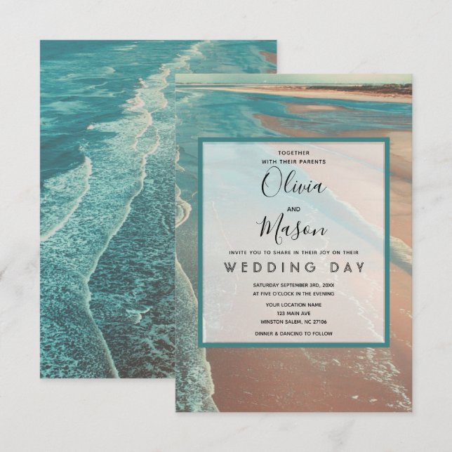 Modern Fade Tropical Beach Sea Wedding Card (Front/Back)