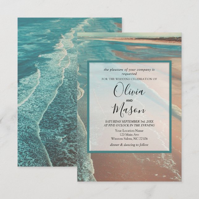 Modern Fade Tropical Beach Sea Wedding Card (Front/Back)