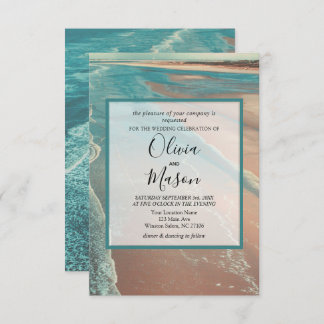 Modern Fade Tropical Beach Sea Wedding Card