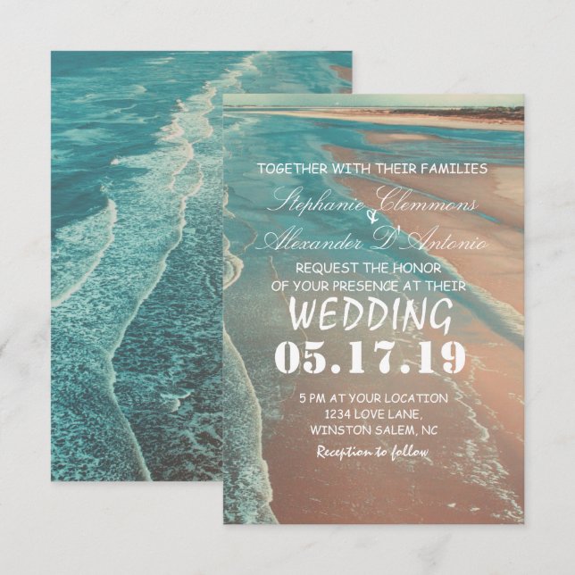 Modern Fade Tropical Beach Sea Wedding Card (Front/Back)