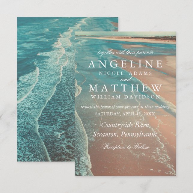 Modern Fade Tropical Beach Sea Wedding Card (Front/Back)