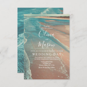 Modern Fade Tropical Beach Sea Wedding Card