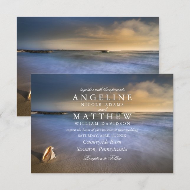Modern Fade Tropical Beach Sea Wedding Card (Front/Back)