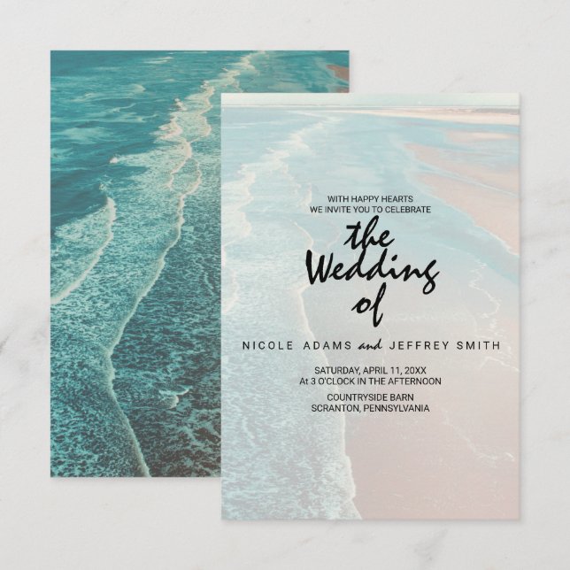 Modern Fade Tropical Beach Sea Wedding Card (Front/Back)